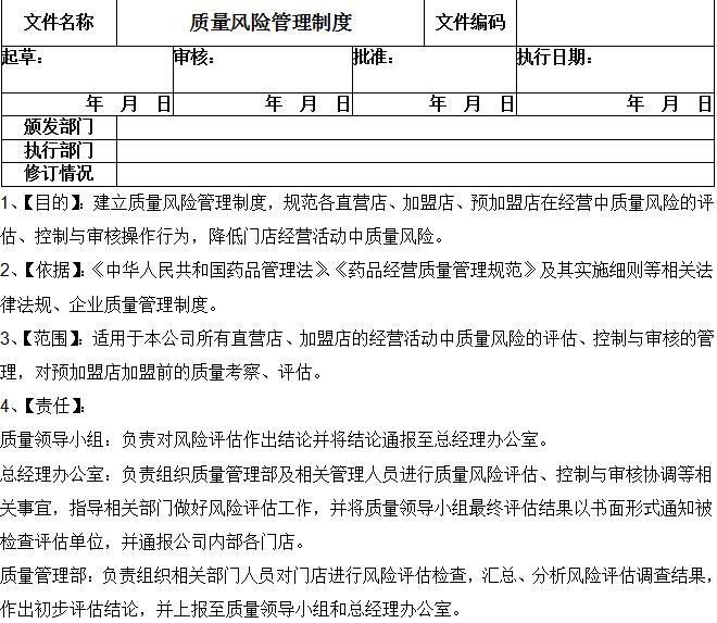 連鎖藥店質(zhì)量風(fēng)險(xiǎn)管理制度 連鎖藥店質(zhì)量風(fēng)險(xiǎn)管理制度